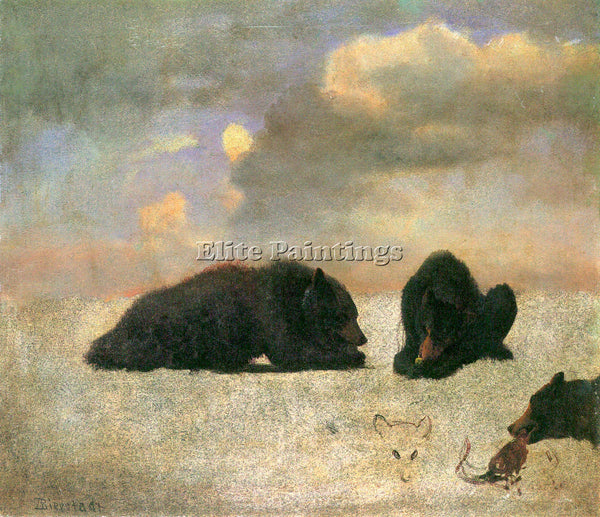 BIERSTADT GRIZZLY BEARS ARTIST PAINTING REPRODUCTION HANDMADE CANVAS REPRO WALL