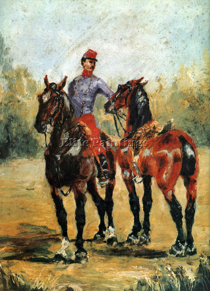 TOULOUSE-LAUTREC GROOM WITH TWO HORSES ARTIST PAINTING REPRODUCTION HANDMADE OIL