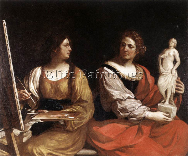 GUERCINO  ALLEGORY OF PAINTING AND SCULPTURE ARTIST PAINTING HANDMADE OIL CANVAS