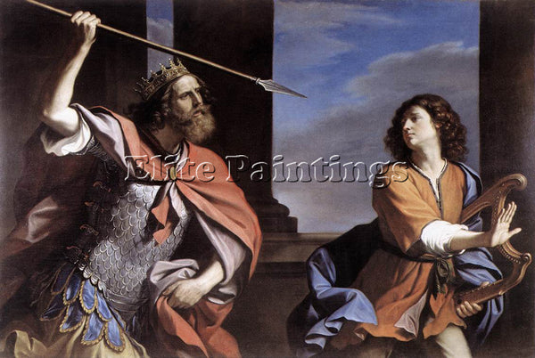 GUERCINO  SAUL ATTACKING DAVID ARTIST PAINTING REPRODUCTION HANDMADE OIL CANVAS