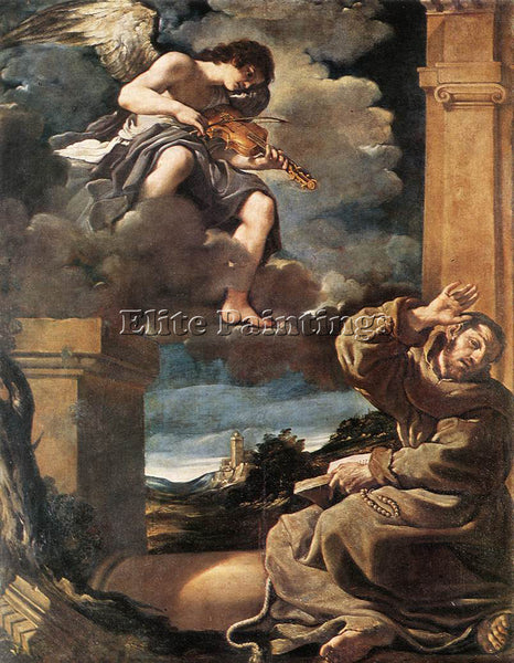 GUERCINO  ST FRANCIS WITH AN ANGEL PLAYING VIOLIN ARTIST PAINTING REPRODUCTION