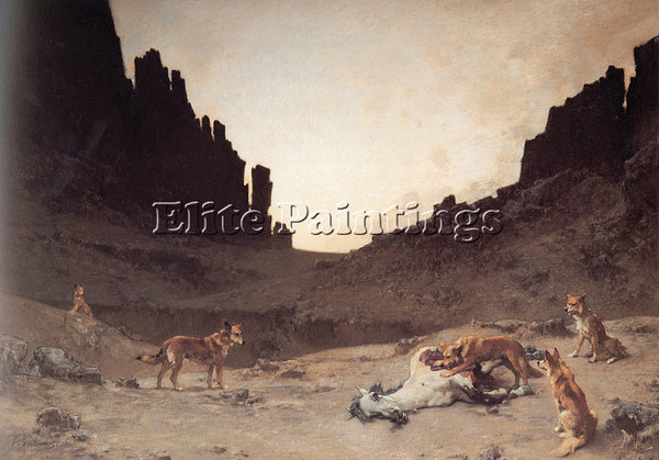 GUSTAVE GUILLAUMET GUILLAUMET DOGS OF THE DOUAR DEVURING A DEAD HORSE ARTIST OIL