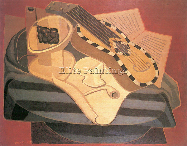 JUAN GRIS GUITAR WITH ORNAMENTS ARTIST PAINTING REPRODUCTION HANDMADE OIL CANVAS