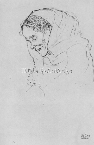 GUSTAV KLIMT HEAD OF AN OLD WOMAN IN PROFILE ARTIST PAINTING HANDMADE OIL CANVAS