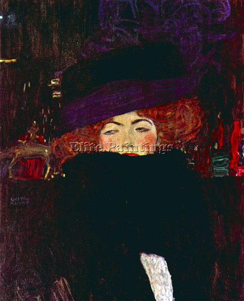 GUSTAV KLIMT LADY WITH HAT AND FEATHER ARTIST PAINTING REPRODUCTION HANDMADE OIL