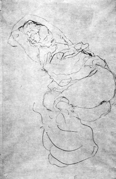GUSTAV KLIMT LIEGENDER FEMALE OVER THE HEAD WITH ENTANGLED ARMS ARTIST PAINTING