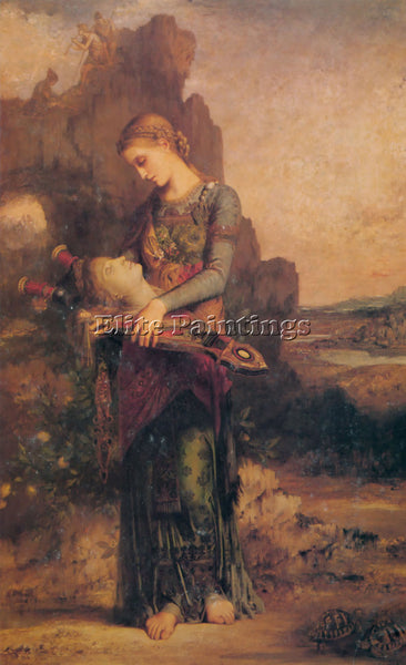 GUSTAVE MOREAU THRACIAN GIRL CARRYING HEAD OF ORPHEUS ON HIS LYRE 1865 PAINTING