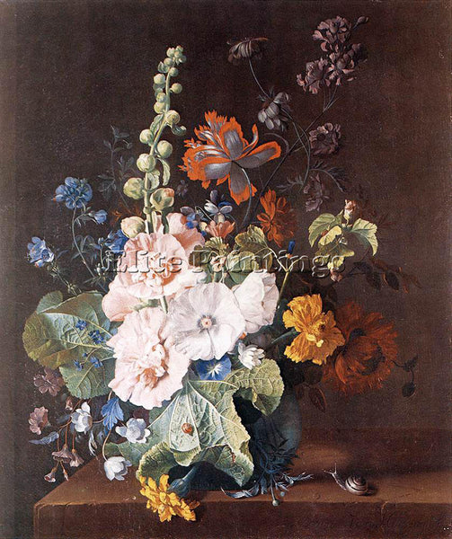 JAN VAN HUYSUM HOLYCOCKS AND OTHER FLOWERS IN A VASE ARTIST PAINTING HANDMADE