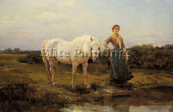 HEYWOOD HARDY NOONDAY TAKING A HORSE TO WATER ARTIST PAINTING REPRODUCTION OIL
