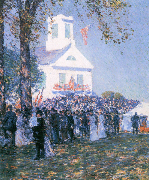 HASSAM HARVEST IN A VILLAGE IN NEW ENGLAND ARTIST PAINTING REPRODUCTION HANDMADE