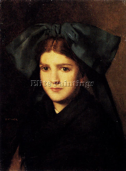 JEAN-JACQUES HENNER A PORTRAIT OF A YOUNG GIRL WITH A BOX IN HER HAT OIL CANVAS