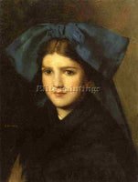 JEAN-JACQUES HENNER  PORTRAIT OF A YOUNG GIRL WITH A BOW IN HER HAIR OIL CANVAS