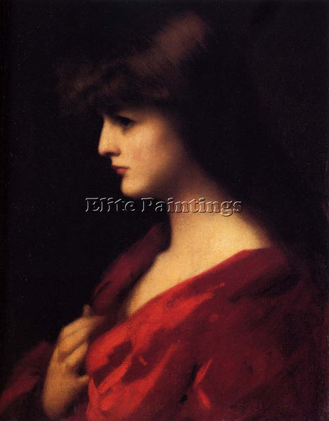 JEAN-JACQUES HENNER  STUDY OF A WOMAN IN RED ARTIST PAINTING HANDMADE OIL CANVAS