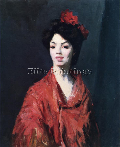 ROBERT HENRI SPANISH WOMAN IN A RED SHAWL ARTIST PAINTING REPRODUCTION HANDMADE