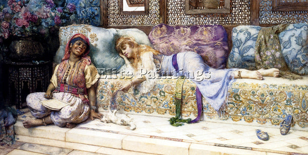 HENSHALL JOHN HENRY LADIES IN TURKISH COSTUME PLAYING WITH KITTEN ARTIST CANVAS