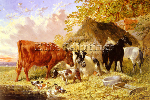 JOHN FREDERICK HERRING HORSES COWS DUCKS AND A GOAT BY A FARMHOUSE REPRODUCTION