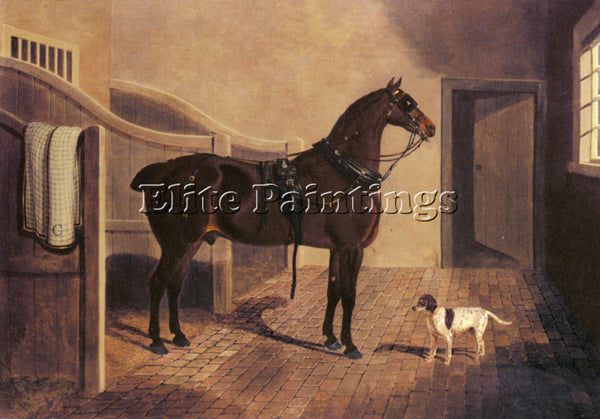 JOHN FREDERICK HERRING  A FAVORITE COACH HORSE AND DOG IN A STABLE REPRODUCTION