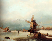 HILGERS CARL WINTER LANDSCAPE WITH HORSE DRAWN SLEDGE ON FROZEN RVER WINDMILL