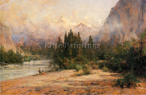 THOMAS HILL BOW RIVER GAP AT BANFF ON CANADIAN PACIFIC RAILROAD ARTIST PAINTING