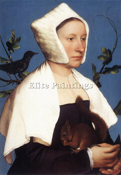 HANS HOLBEIN THE YOUNGER PORTRAIT LADY WITH SQUIRREL AND STARLING ARTIST CANVAS