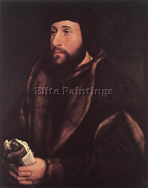 HANS HOLBEIN THE YOUNGER PORTRAIT OF A MAN HOLDING GLOVES AND LETTER OIL CANVAS