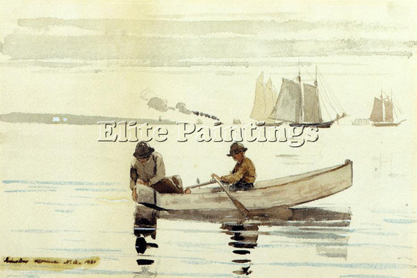 WINSLOW HOMER BOYS FISHING GLOUCESTER HARBOR ARTIST PAINTING HANDMADE OIL CANVAS