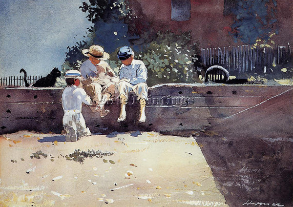 WINSLOW HOMER BOYS AND KITTEN ARTIST PAINTING REPRODUCTION HANDMADE CANVAS REPRO