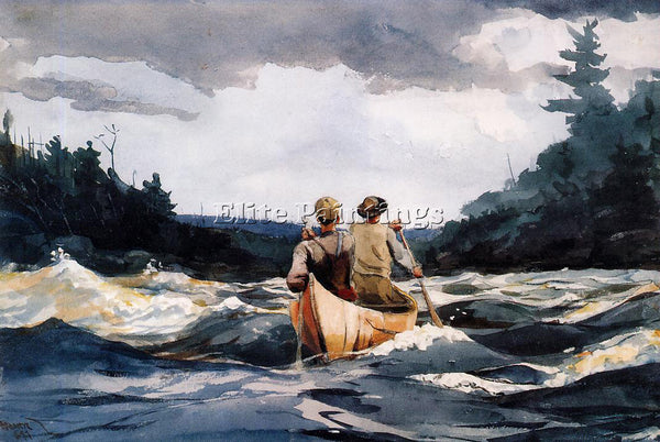 WINSLOW HOMER CANOE IN THE RAPIDS ARTIST PAINTING REPRODUCTION HANDMADE OIL DECO