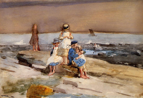 WINSLOW HOMER CHILDREN ON THE BEACH ARTIST PAINTING REPRODUCTION HANDMADE OIL