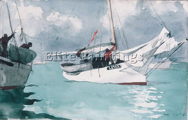 WINSLOW HOMER FISHING BOATS KEY WEST ARTIST PAINTING REPRODUCTION HANDMADE OIL