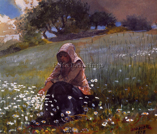WINSLOW HOMER GIRL AND DAISIES ARTIST PAINTING REPRODUCTION HANDMADE OIL CANVAS