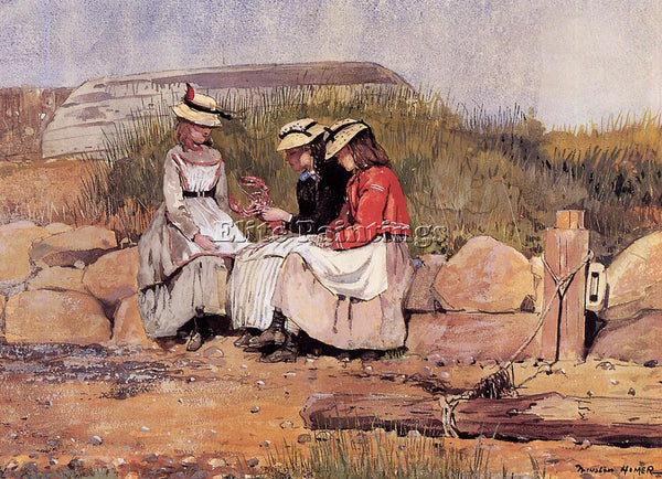 WINSLOW HOMER GIRLS WITH LOBSTER AKA A FISHERMAN S DAUGHTER ARTIST PAINTING OIL
