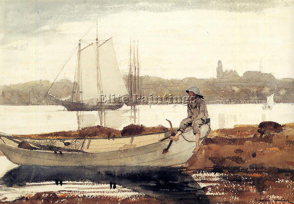 WINSLOW HOMER GLOUCESTER HARBOR AND DORY ARTIST PAINTING REPRODUCTION HANDMADE