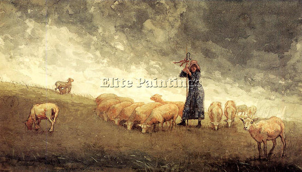 WINSLOW HOMER SHEPHERDESS TENDING SHEEP ARTIST PAINTING REPRODUCTION HANDMADE