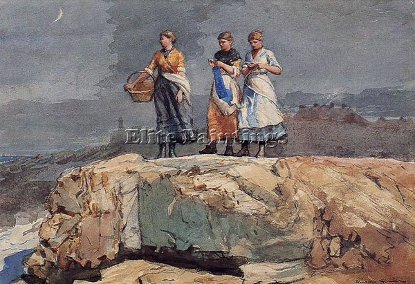 WINSLOW HOMER WHERE ARE THE BOATS AKA ON THE CLIFFS ARTIST PAINTING REPRODUCTION