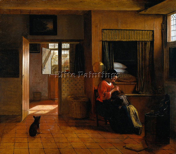 DE HOOCH INTERIOR WITH MOTHER DELOUSING HER CHILD S HAIR KNOWN AS MOTHER S DUTY