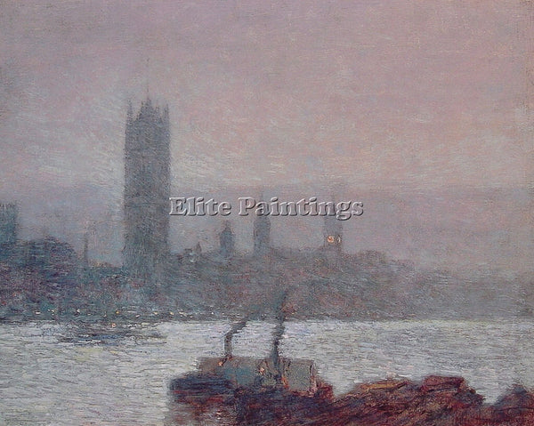 CHILDE HASSAM HOUSES OF PARLIAMENT EARLY EVENING ARTIST PAINTING HANDMADE CANVAS