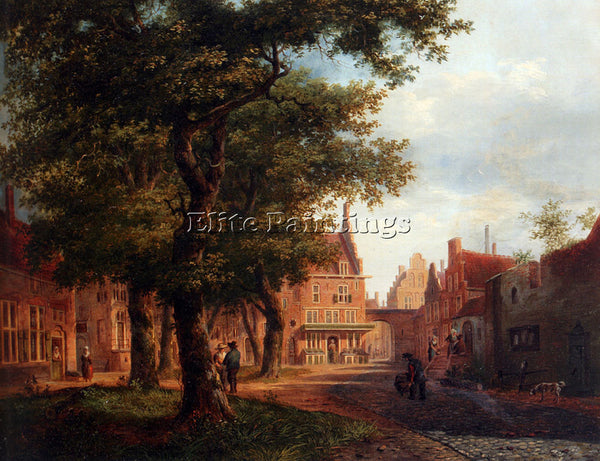 BARTHOLOMEUS HOVE A VILLAGE SQUARE WITH VILLAGERS CONVERSING UNDER TREES ARTIST