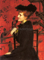 BRITISH HUDSON HENRY JOHN PORTRAIT OF A WOMAN WITH A BLACK HAT PAINTING HANDMADE