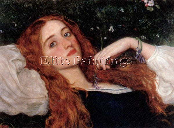 ARTHUR HUGHES IN THE GRASS SECOND VERSION ARTIST PAINTING REPRODUCTION HANDMADE
