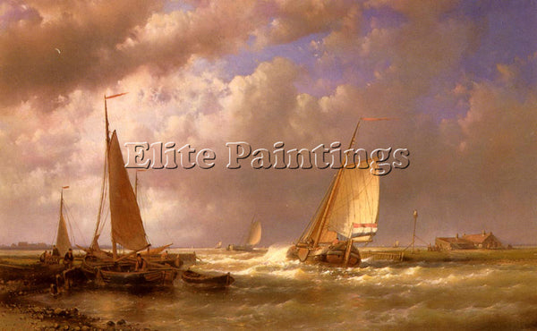 ABRAHAM HULK DUTCH BARGES AT THE MOUTH OF AN ESTUARY ARTIST PAINTING HANDMADE