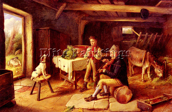 CHARLES HUNT A COTTAGE CONCERT ARTIST PAINTING REPRODUCTION HANDMADE OIL CANVAS