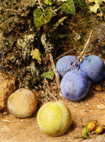 WILLIAM HENRY HUNT STILL LIFE WITH GREENGAGES AND PLUMS ON A MOSSY BANK PAINTING