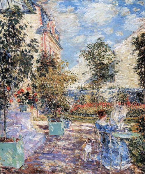 HASSAM IN A FRENCH GARDEN ARTIST PAINTING REPRODUCTION HANDMADE OIL CANVAS REPRO