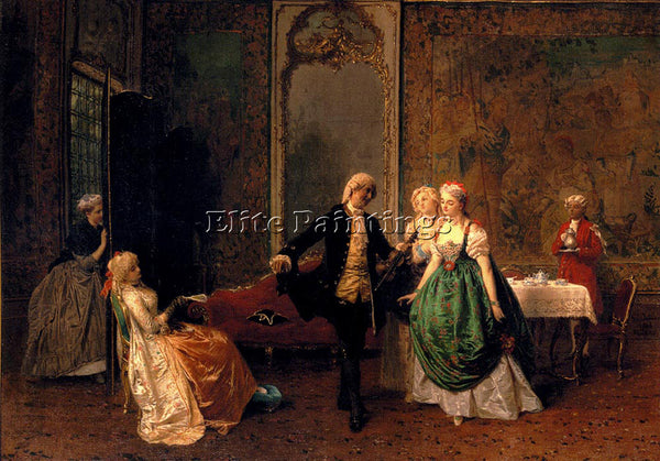 ITALIAN INDUNO CAVALIERE GEROLAMO THE DANCING LESSON ARTIST PAINTING HANDMADE