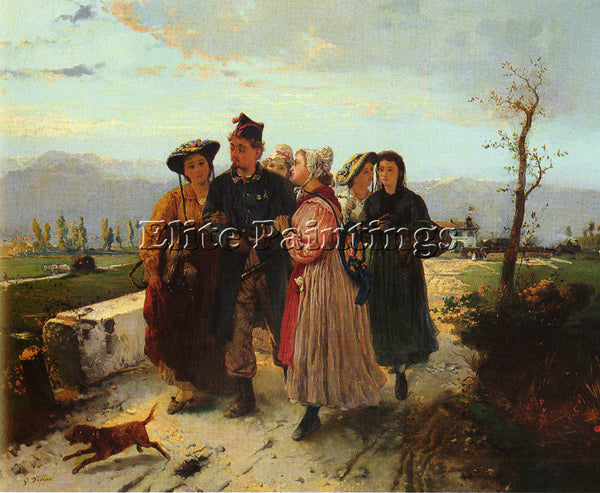 ITALIAN INDUNO GIROLAMO THE SOLDIER S RETURN ARTIST PAINTING HANDMADE OIL CANVAS