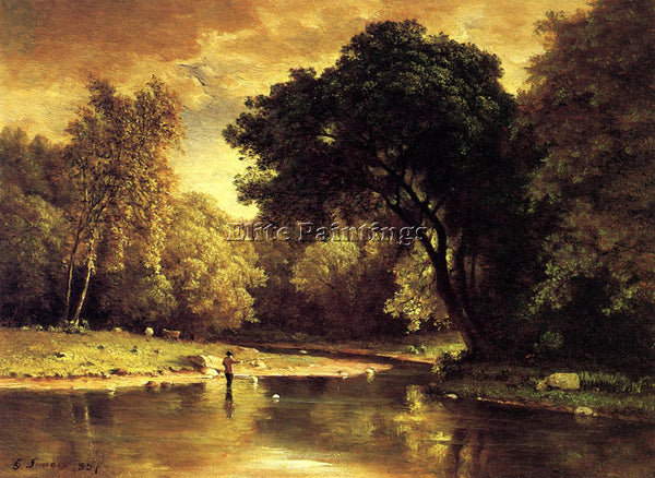 GEORGE INNESS FISHERMAN IN A STREAM ARTIST PAINTING REPRODUCTION HANDMADE OIL