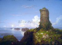 HUDSON RIVER ITALIAN COAST SCENE WITH RUINED TOWER THOMAS COLE PAINTING HANDMADE