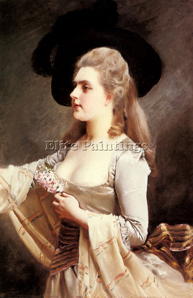 GUSTAVE JEAN JACQUET AN ELEGANT LADY IN A BLACK HAT ARTIST PAINTING REPRODUCTION