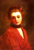 GUSTAVE JEAN JACQUET PORTRAIT OF A GIRL IN A RED DRESS ARTIST PAINTING HANDMADE